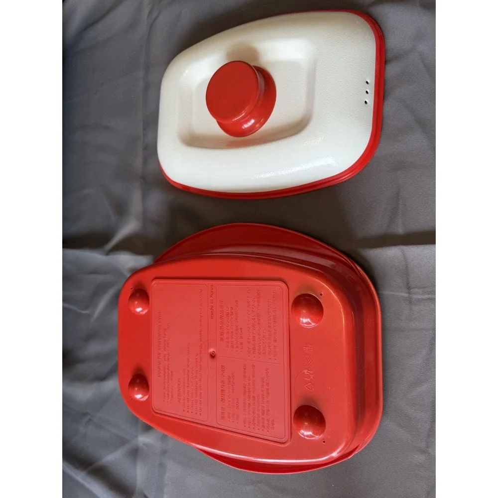 Vtg Range Mate Red White Rectangular Nonstick Microwave Grill Pan Covered Korean